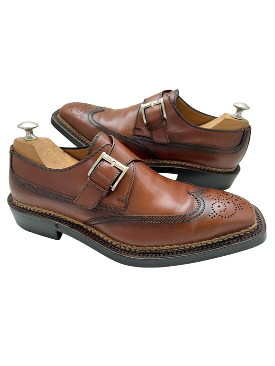 $2500 A. Testoni NORVEGESE Goodyear Mens Monkstrap Wingtip Shoes US 9 /UK 8 /42